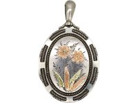 Victorian Silver & Two Colour Gold Overlay Locket with Flower Motif