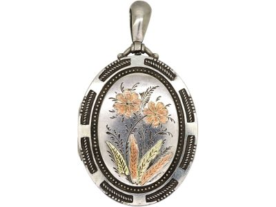 Victorian Silver & Two Colour Gold Overlay Locket with Flower Motif