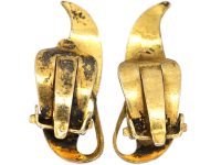 1950s White Enamel Clip On Leaf Earrings by Finn Jensen