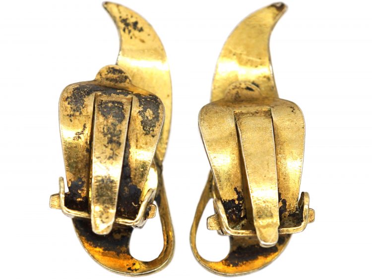 1950s White Enamel Clip On Leaf Earrings by Finn Jensen