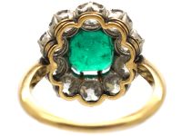 Art Deco 18ct Gold, Colombian Emerald & Diamond Cluster Ring