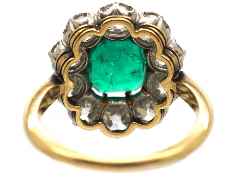 Art Deco 18ct Gold, Colombian Emerald & Diamond Cluster Ring
