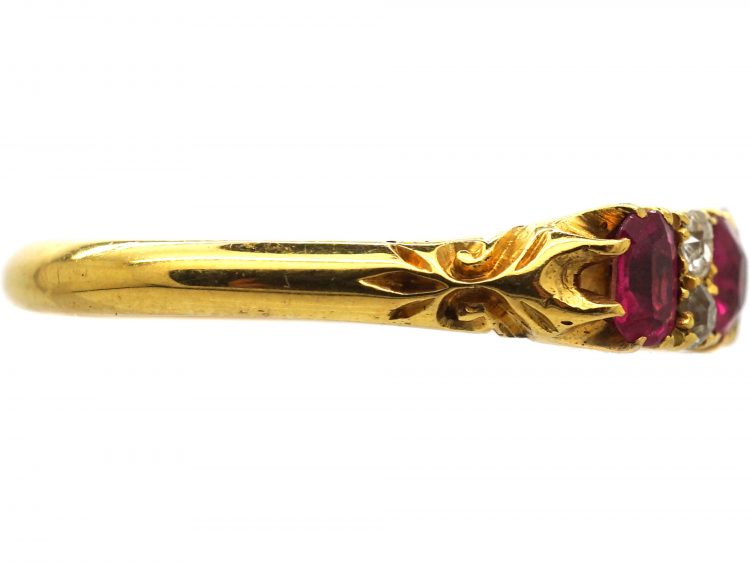 Edwardian 18ct Gold, Four Stone Ruby & Diamond Ring