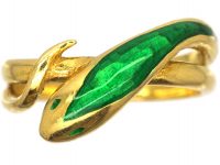 1970s 18ct Gold & Green Enamel Snake Ring