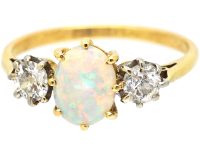 Early 20th Century 18ct Gold & Platinum, Three Stone Opal & Diamond Ring