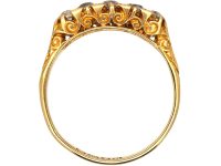 Edwardian 18ct Gold, Five Stone Diamond Carved Half Hoop Ring