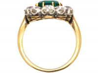 Art Deco 18ct Gold, Colombian Emerald & Diamond Cluster Ring