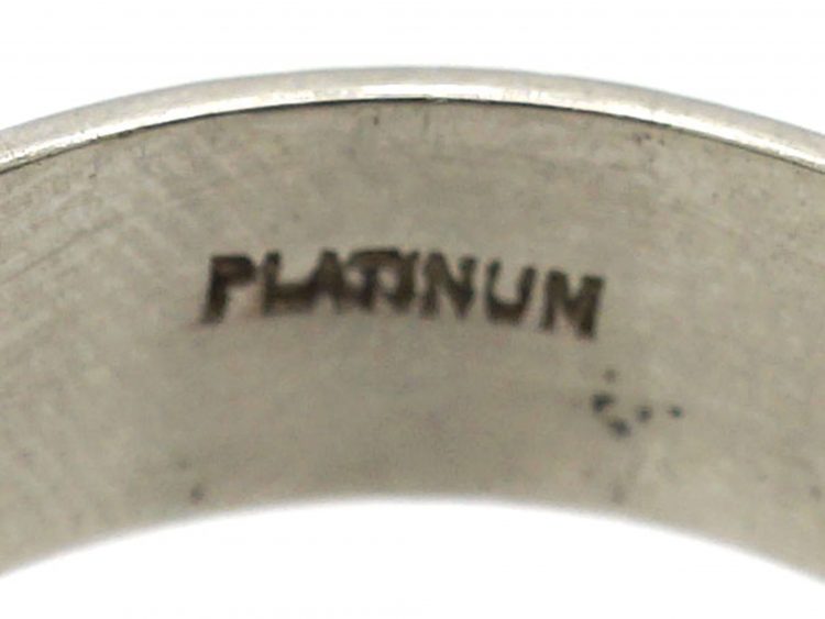 Art Deco Wide Platinum Wedding Ring with Flower Detail