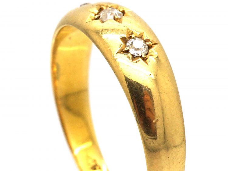 Victorian 18ct Gold Three Stone Diamond Gypsy Ring