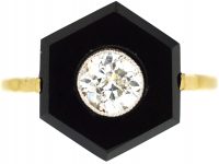 Art Deco 18ct Gold, Onyx & Diamond Hexagonal Ring
