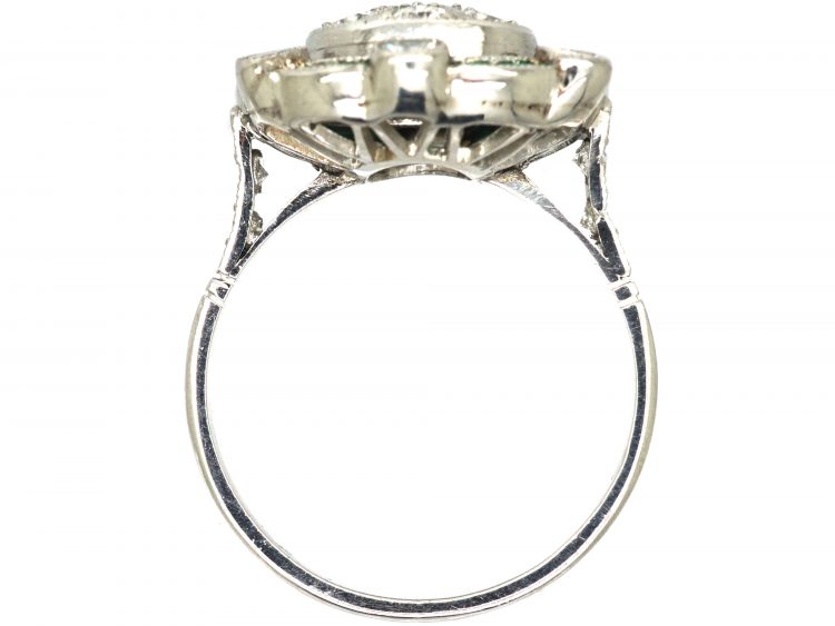 Art Deco Platinum, Emerald & Diamond Cluster Target Ring