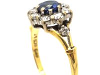 18ct Gold Sapphire & Diamond Cluster Ring with a Diamond on Each Shoulder by Cropp & Farr