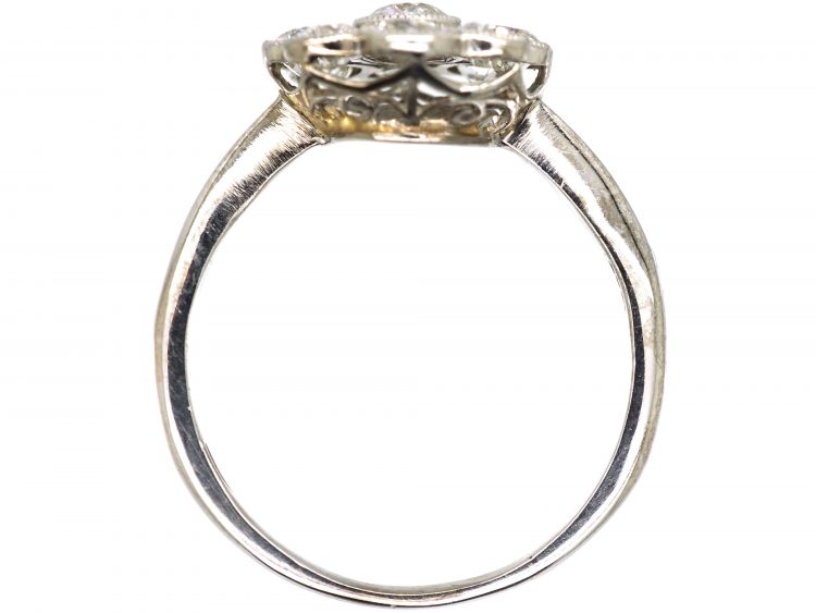 Edwardian 18ct White Gold, Diamond Oval Cluster Ring