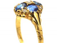 Edwardian 18ct Gold, Four Stone Sapphire & Diamond Cluster Ring