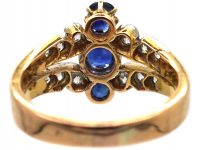 French Belle Epoch 18ct Gold& Platinum, Three Stone Sapphire & Diamond Ring
