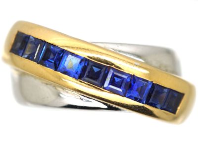 18ct Two Tone Gold and Sapphire Double Band Ring by Cartier