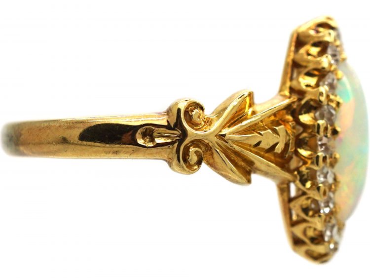 Edwardian 18ct Gold, Opal & Diamond Marquise Ring