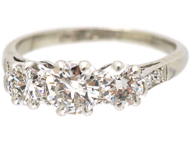 Art Deco Platinum, Three Stone Diamond Ring by Deakin & Francis
