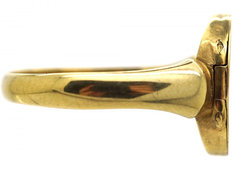 Edwardian 9ct Gold Signet Ring with Hinged Hidden Locket