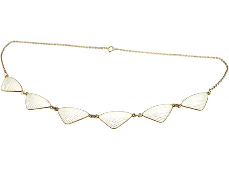 Mid 20th Century Silver & White Enamel Necklace by H C Ostrem