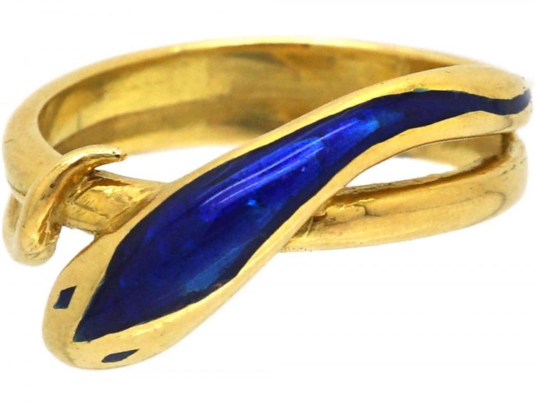 1970s 18ct Gold & Blue Enamel Snake Ring