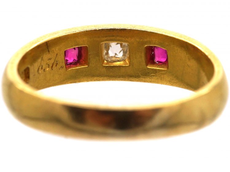 Victorian 18ct Gold Ruby & Diamond Three Stone Gypsy Ring
