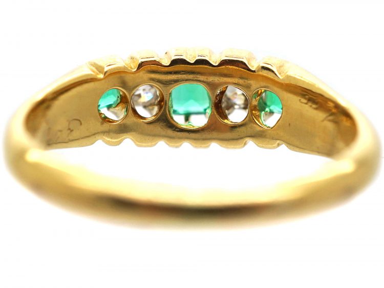 Victorian 18ct Gold, Emerald & Diamond Five Stone Ring
