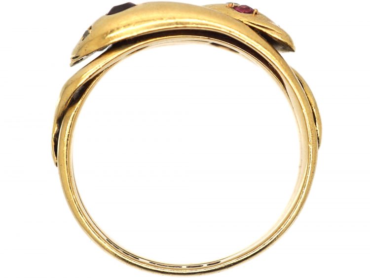 Victorian 18ct Gold Double Snake Ring set with Rubies & Diamonds