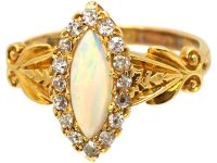 Edwardian 18ct Gold, Opal & Diamond Marquise Ring