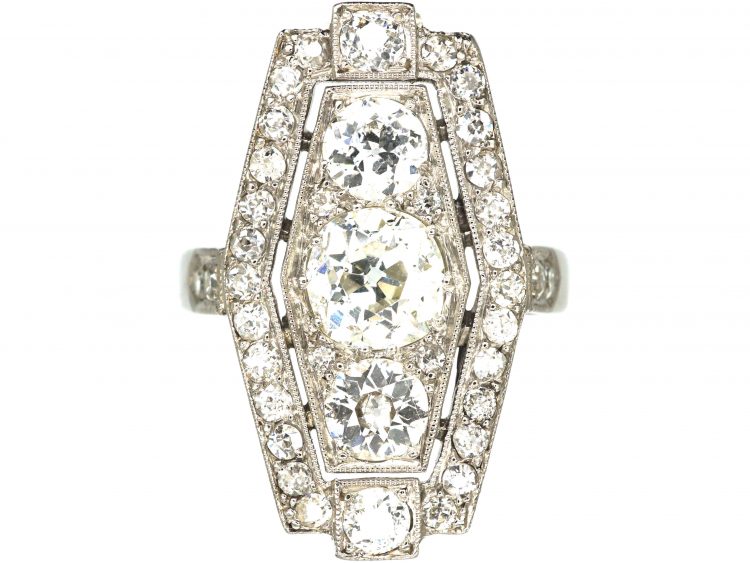 Art Deco 18ct White Gold & Platinum, Diamond Geometric Ring