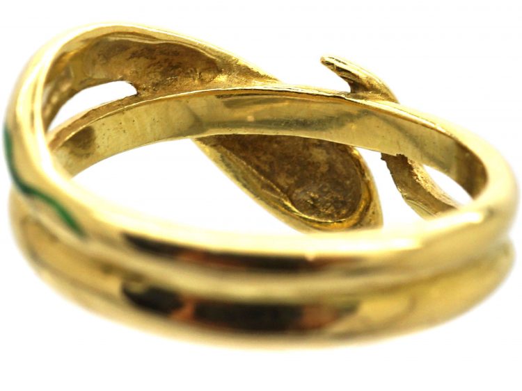 1970s 18ct Gold & Green Enamel Snake Ring