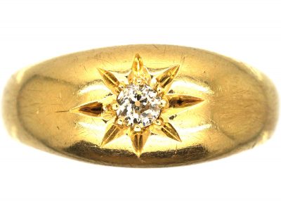 Victorian 18ct Gold, Single Stone Diamond Gypsy Ring