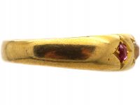 Victorian 18ct Gold Ruby & Diamond Three Stone Gypsy Ring