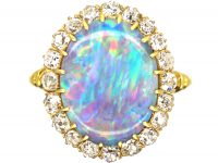 Edwardian 18ct Gold, Precious Black Opal & Diamond Cluster Ring