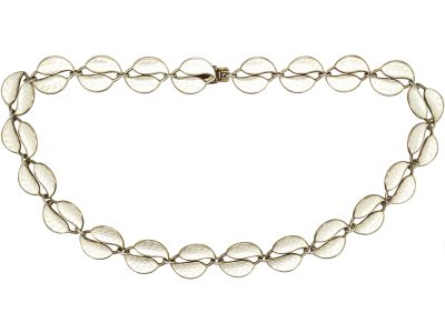Mid 20th Century Silver & White Enamel Double Leaf Necklace by Willy Winnaes for David Andersen