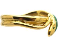 1970s 18ct Gold & Green Enamel Snake Ring