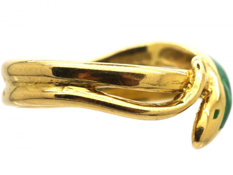 1970s 18ct Gold & Green Enamel Snake Ring