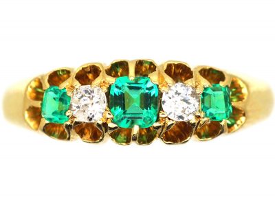 Victorian 18ct Gold, Emerald & Diamond Five Stone Ring