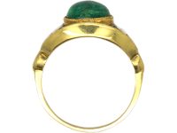 Art Deco 18ct Gold Egyptian Revival Ring set with a Cabochon Emerald & Rose Cut Diamonds