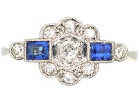 Art Deco 18ct Gold & Platinum, Sapphire & Diamond Ring