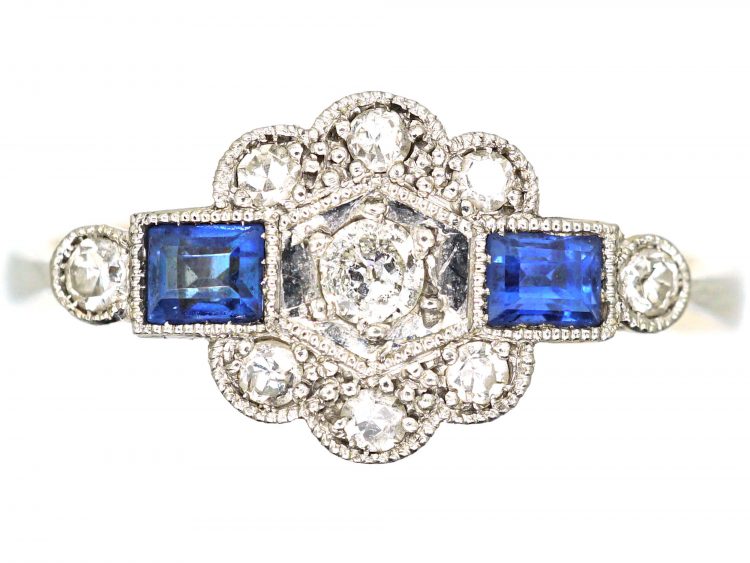 Art Deco 18ct Gold & Platinum, Sapphire & Diamond Ring