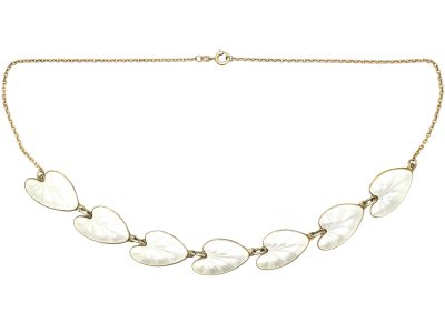 1950s White Enamel Lily Pad Necklace by Finn Jensen