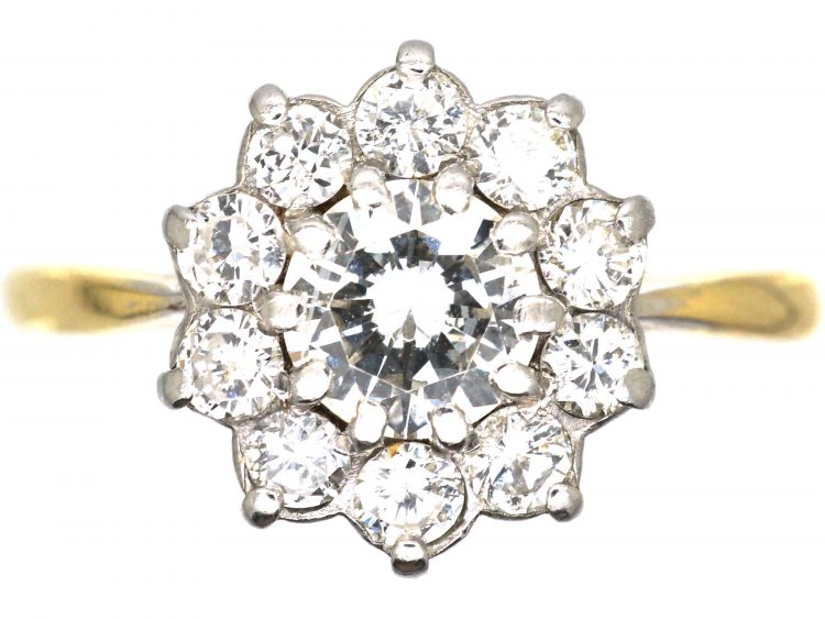 18ct Gold & Platinum, Diamond Daisy Cluster Ring