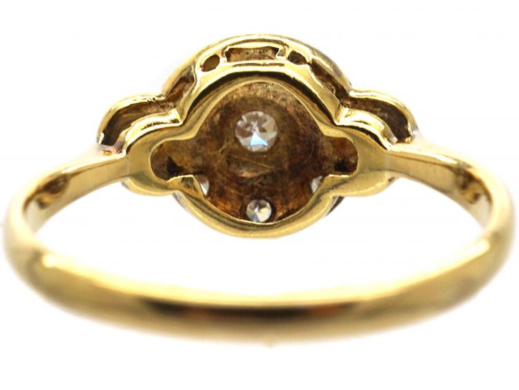 Art Deco 18ct Gold & Platinum, Diamond Cluster Ring with a Diamond on Either Side