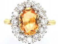 18ct Gold, Topaz & Diamond Oval Cluster Ring