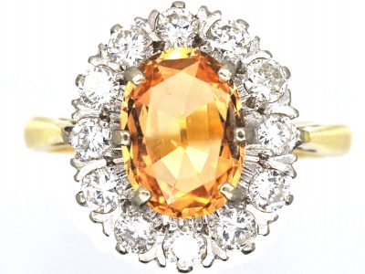 18ct Gold, Topaz & Diamond Oval Cluster Ring