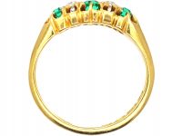 Victorian 18ct Gold, Emerald & Diamond Five Stone Ring