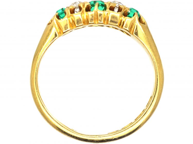 Victorian 18ct Gold, Emerald & Diamond Five Stone Ring