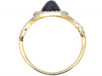 Art Deco 18ct Gold & Platinum, Cabochon Sapphire & Diamond Cluster Ring by Bailey Banks & Biddle