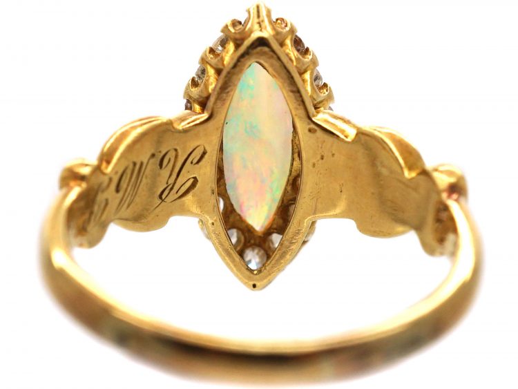 Edwardian 18ct Gold, Opal & Diamond Marquise Ring